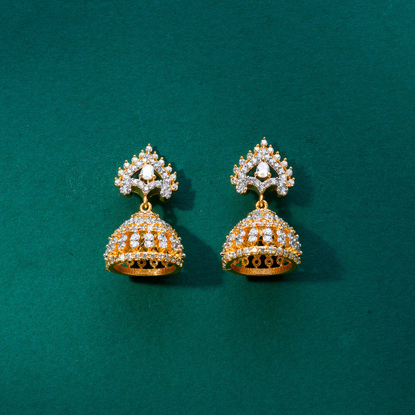 434236 Cubic Zirconia Delicate Jhumki With 2 Tone Rhodium Plating