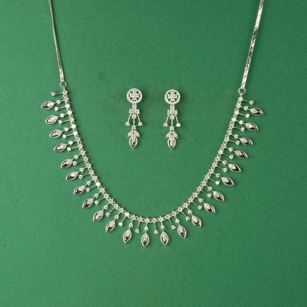 434260 Cubic Zirconia Classic Necklace Set With Rhodium Plating