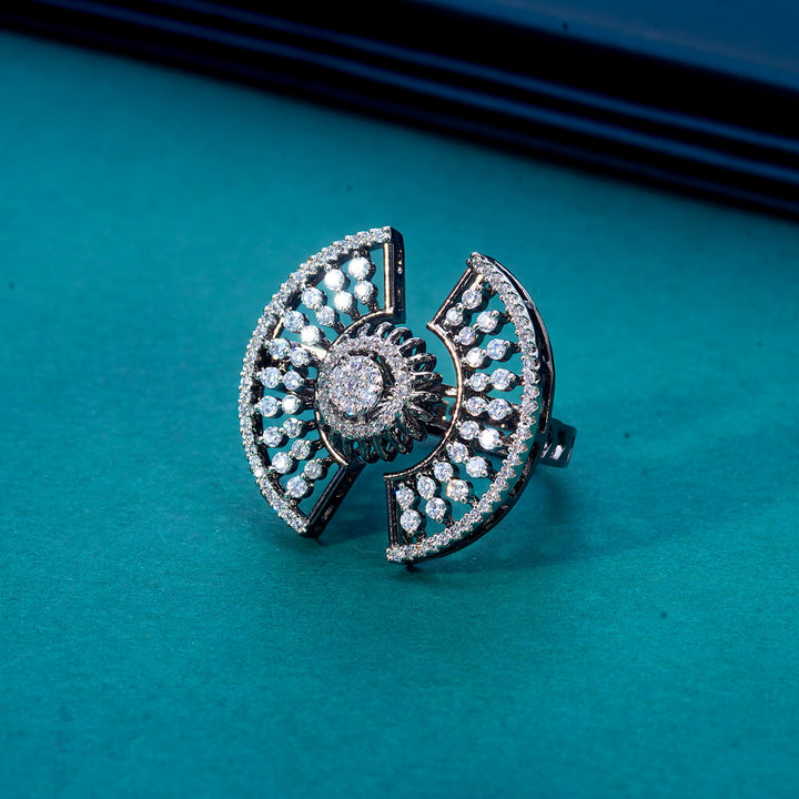 Cubic Zirconia Adjustable Ring With Black 2 Tone Rhodium Plating 434268