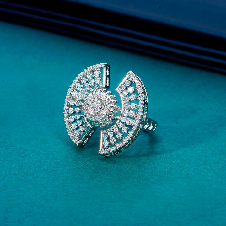 Cubic Zirconia Adjustable Ring With Black 2 Tone Rhodium Plating 434268