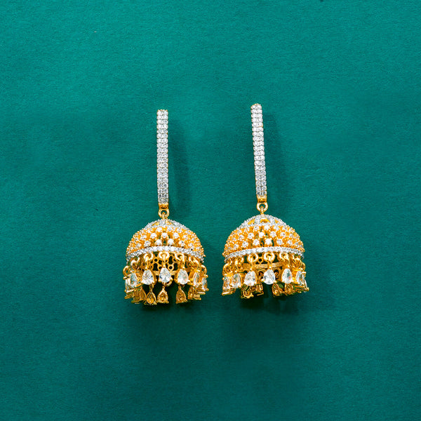 434302 Cz Classic Jhumki With Carat 2 Tone Rhodium Plating