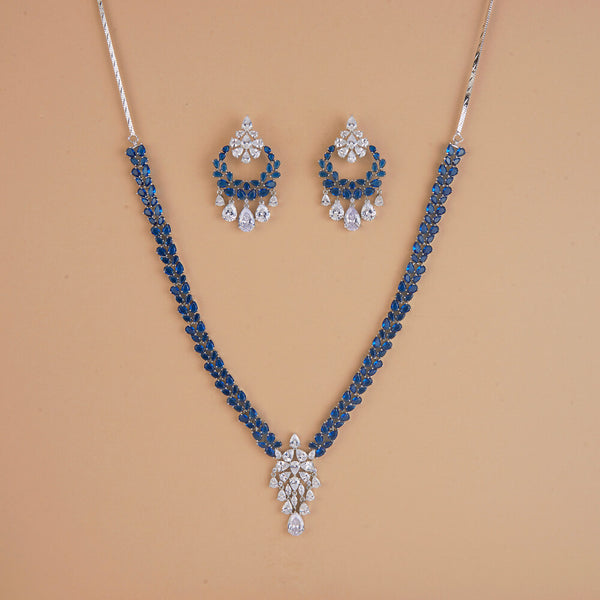 434319 Cubic Zirconia Classic Necklace Set With Rhodium Plating