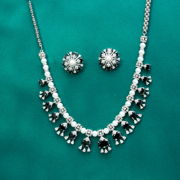 434322 Cz Pearl Necklace With Rhodium Plating