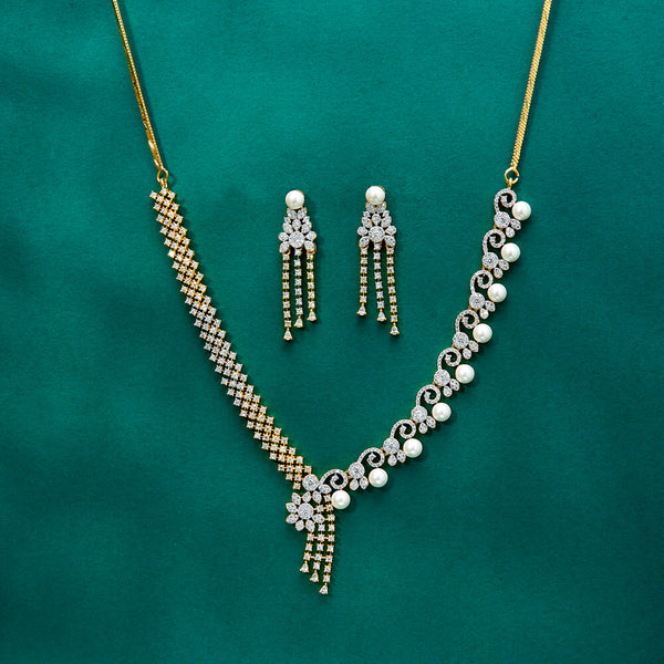 434355 Cz Moti Necklace With 2 Tone Rhodium Plating