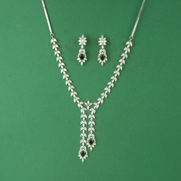 434383 Cubic Zirconia Classic Necklace Set With Rhodium Plating
