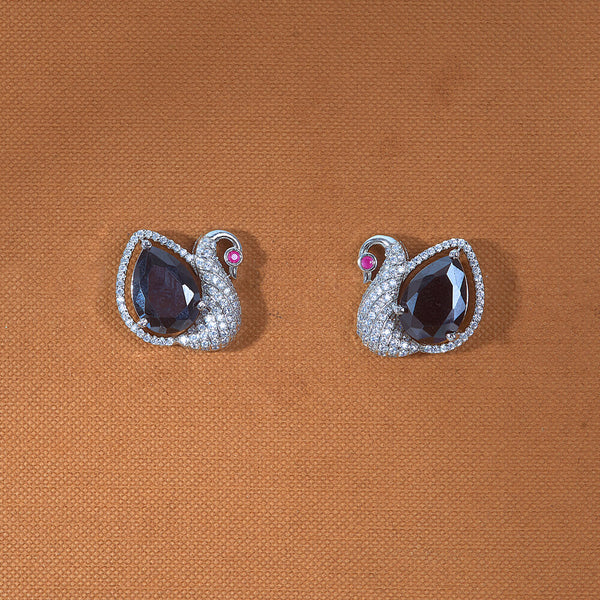 434422 Cz Peacock Earring With Rhodium Plating Plating