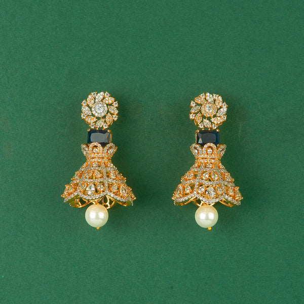 434453 Cz Pearl Jhumki With 2 Tone Plating
