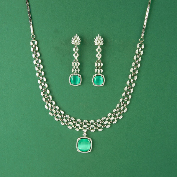 434456 Cubic Zirconia Classic Necklace Set With Rhodium Plating