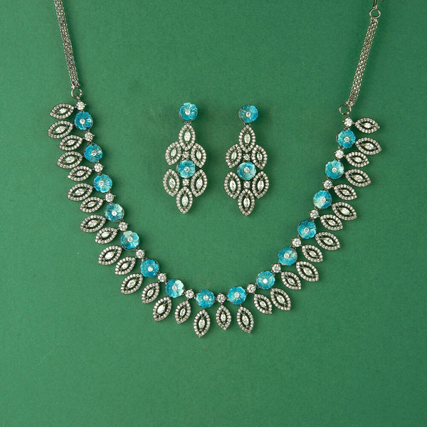 434490 Cubic Zirconia Classic Necklace Set With Black Plating