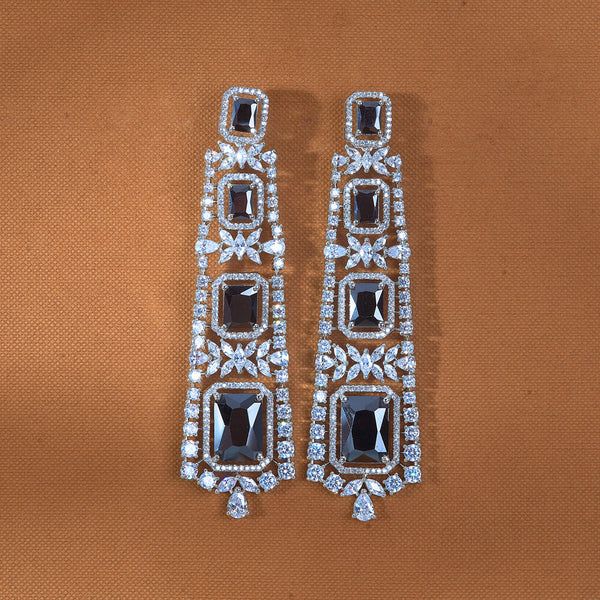 434538 Cz Long Earring With Rhodium Plating Plating