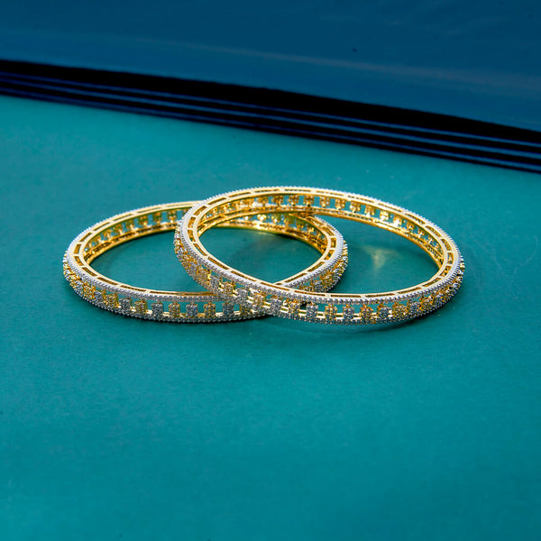 434554 Cz Delicate Bangles With 2 Tone Plating