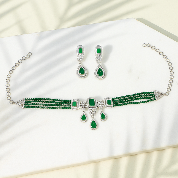 434558 Cz Bandhai Necklace With Rhodium Plating