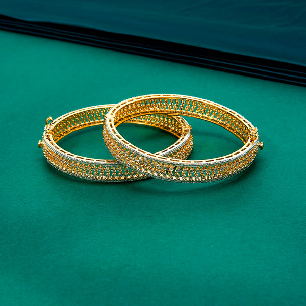 434563 Cz Openable Bangles With 2 Tone Plating