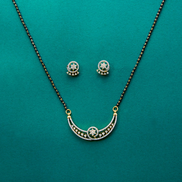 434609 Cz Tanmaniya Mangalsutra With 2 Tone Rhodium Plating