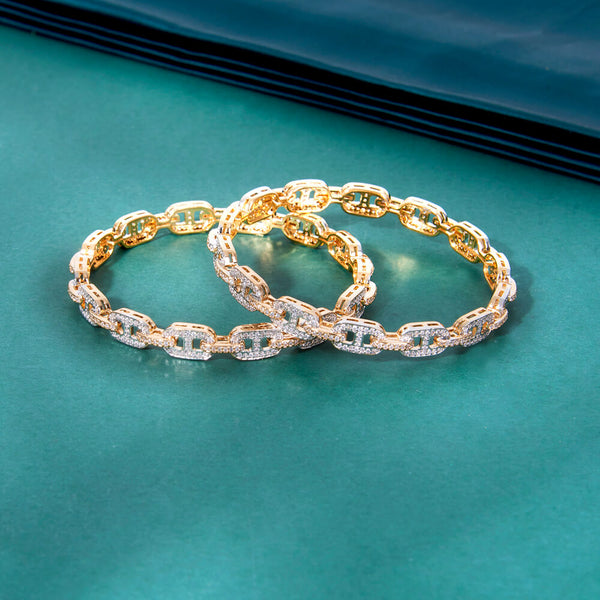 434648 Cz Delicate Bangles With 2 Tone Plating