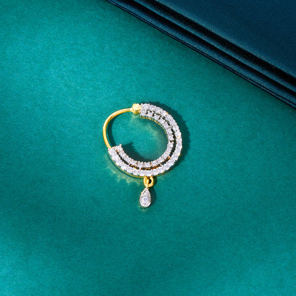 434670 Cz Delicate Nose Ring With Gold 2 Tone Rhodium Plating