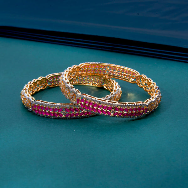 434727 Cz Classic Bangles With 2 Tone Plating