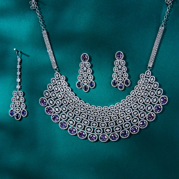 434728 Cz Classic Necklace With Rhodium Plating