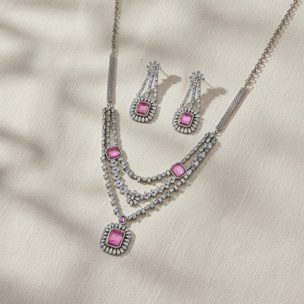 434731 Cz Classic Necklace With Rhodium Plating