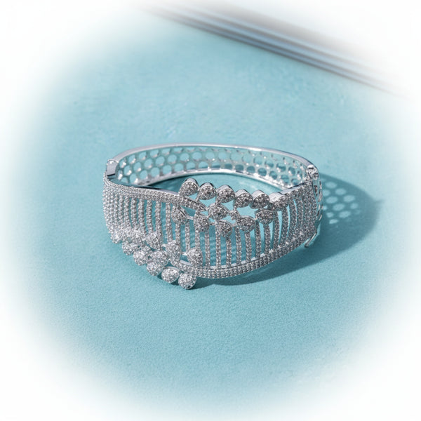 434746 Cz Openable Kada With Rhodium 2 Tone Plating