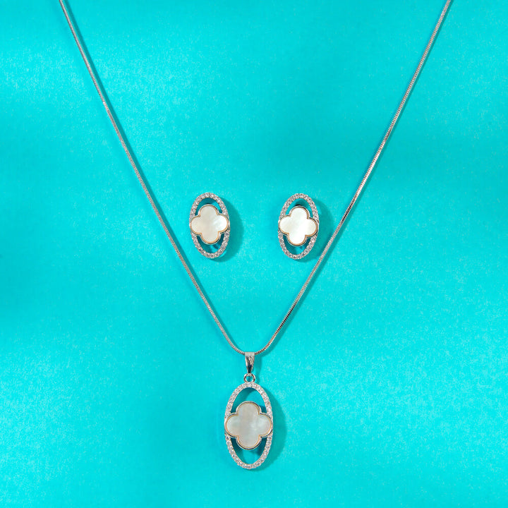 Cz Delicate Pendant Set With 2 Tone Rhodium Plating 434758