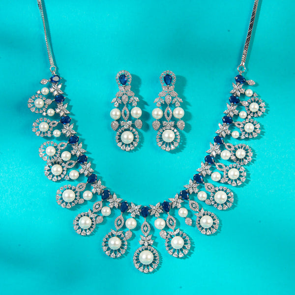 Cz Classic Necklace With Rhodium Plating 434773