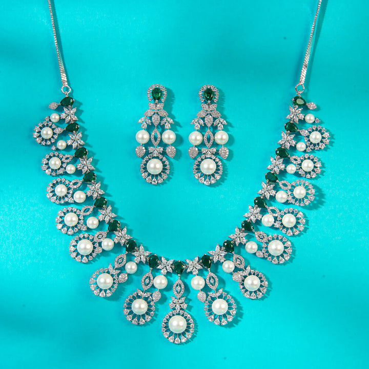 Cz Classic Necklace With Rhodium Plating 434773