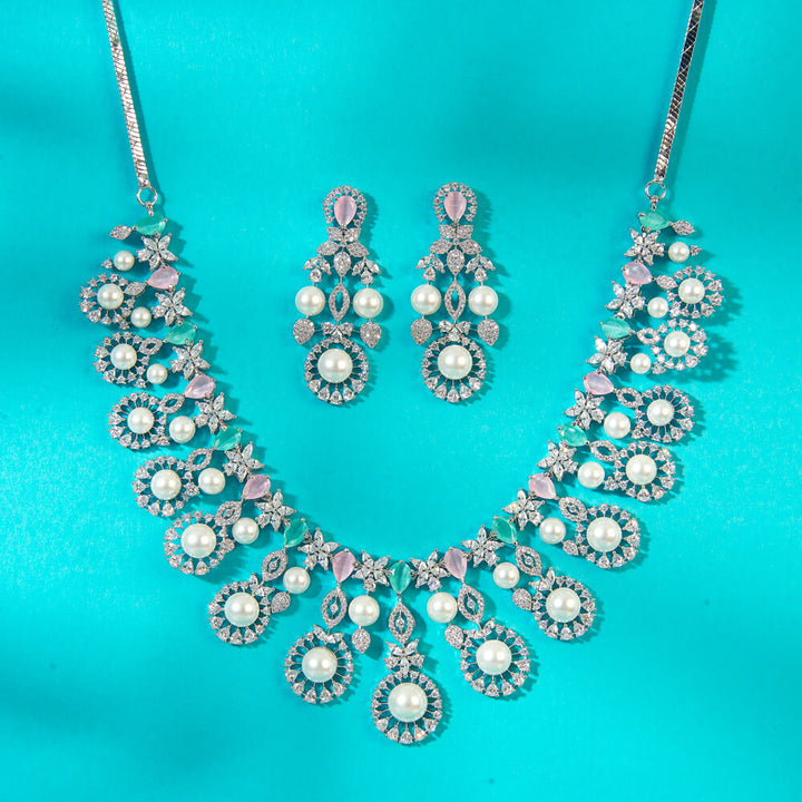 Cz Classic Necklace With Rhodium Plating 434773