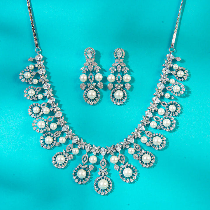 Cz Classic Necklace With Rhodium Plating 434773