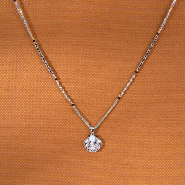 434830 Cz Delicate Mangalsutra With Rhodium Plating Plating