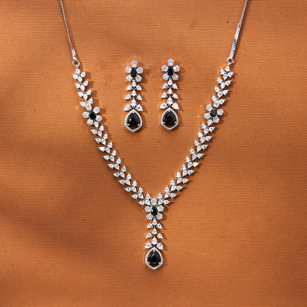 434847 Cubic Zirconia Delicate Necklace Set With Rhodium Plating