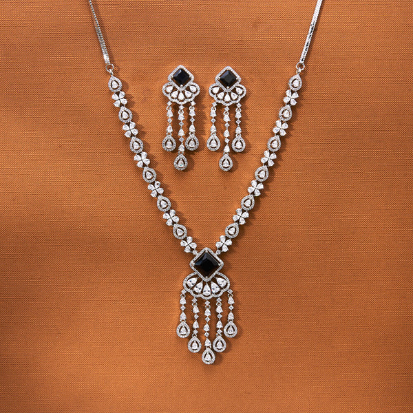 434848 Cubic Zirconia Classic Necklace Set With Rhodium Plating