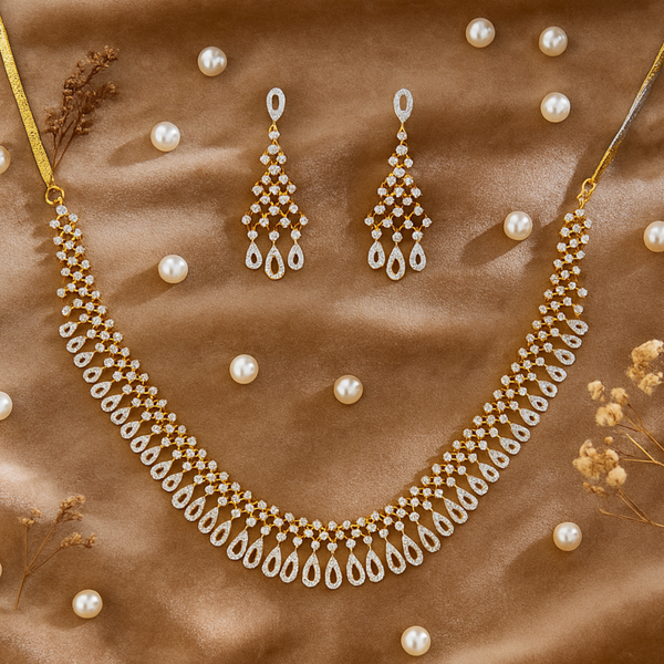 434850 Cz Delicate Necklace With 2 Tone Rhodium Plating