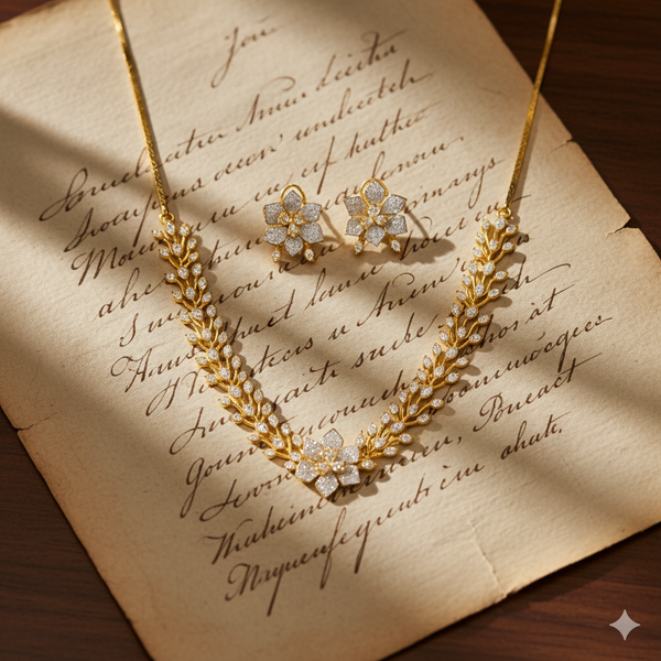 434893 Cubic Zirconia Classic Necklace Set With 2 Tone Rhodium Plating