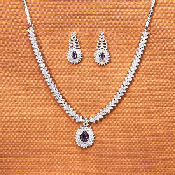 434913 Cubic Zirconia Delicate Necklace Set With Rhodium Plating