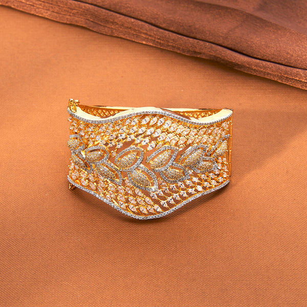 434936 Cubic Zirconia Broad Kada With 2 Tone Rhodium Plating