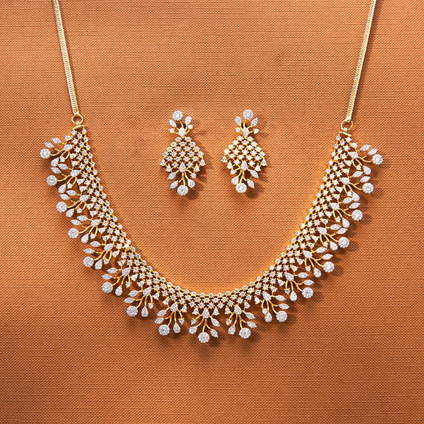 434943 Cubic Zirconia Classic Necklace Set With 2 Tone Rhodium Plating