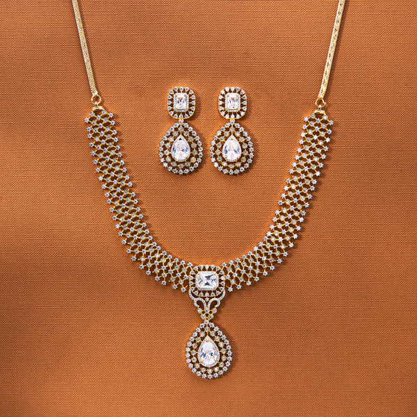 434945 Cubic Zirconia Classic Necklace Set With 2 Tone Rhodium Plating