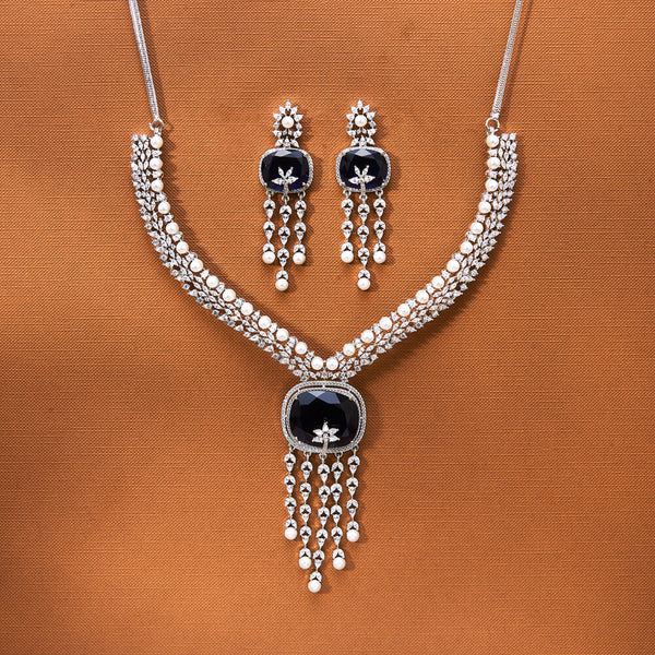 434947 Cubic Zirconia Moti Necklace Set With Rhodium Plating