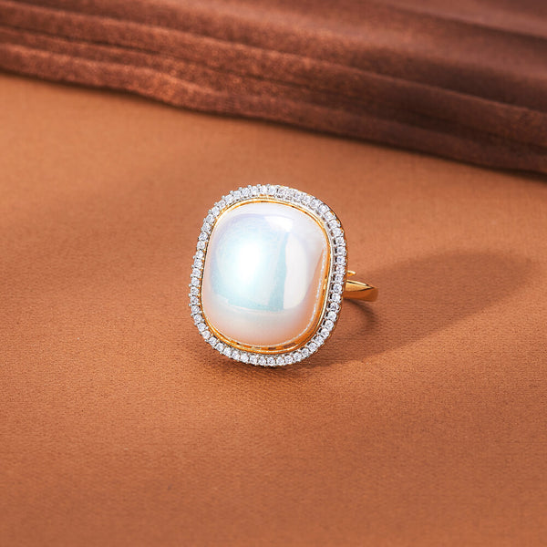 434989 Cz Pearl Ring With 2 Tone Rhodium Plating