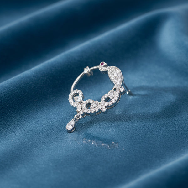 434996 Cz Classic Nose Ring With 2 Tone Rhodium Plating