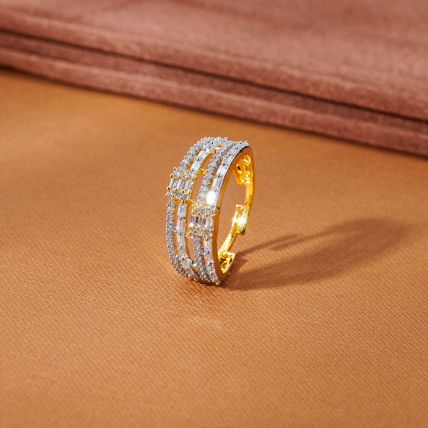 435125 Cubic Zirconia Delicate Ring With 2 Tone Rhodium Plating