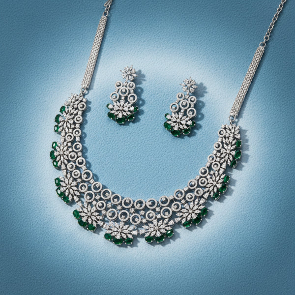 435158 Cubic Zirconia Classic Necklace With Rhodium Plating