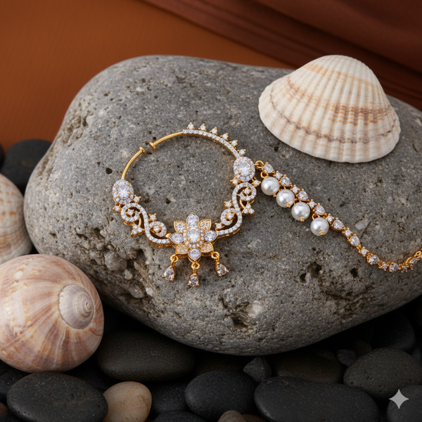 435187 Cubic Zirconia Classic Nose Ring With 2 Tone Rhodium Plating