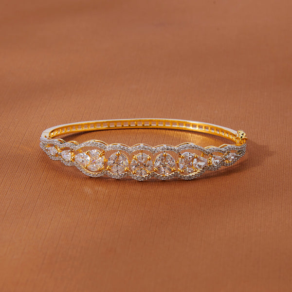 435205 Cubic Zirconia Openable Kada With 2 Tone Rhodium Plating