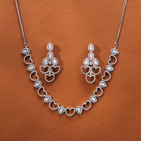 435228 Cubic Zirconia Classic Necklace With 2 Tone Rhodium Plating