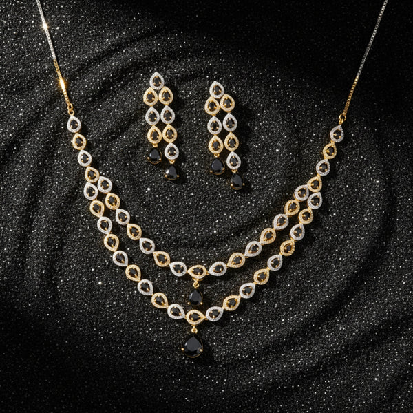 435229 Cubic Zirconia 2 Line Necklace With 2 Tone Plating