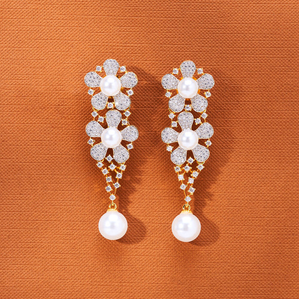 435232 Cubic Zirconia Classic Earring With 2 Tone Rhodium Plating