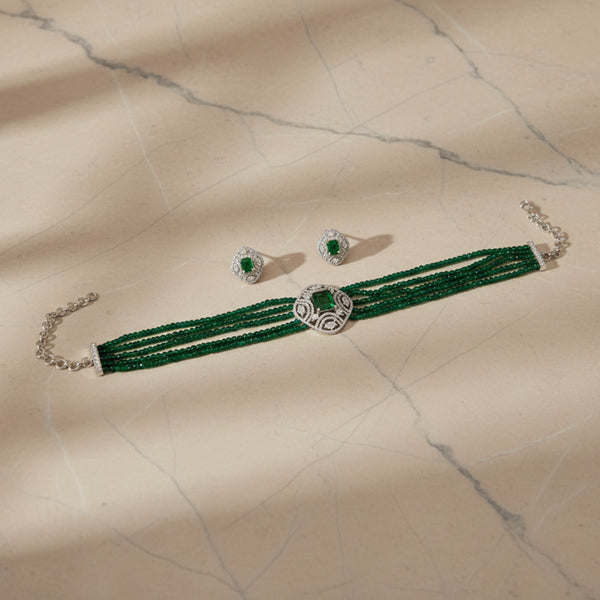 435264 Cubic Zirconia Choker Necklace With Rhodium Plating