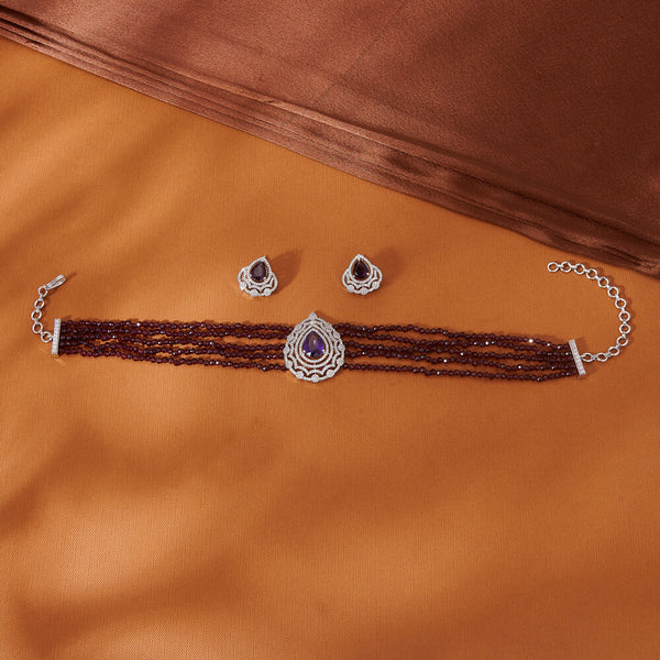 435265 Cubic Zirconia Choker Necklace With Rhodium Plating